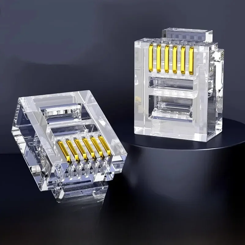 Connecteurs téléphoniques en cuivre plaqué or, prise modulaire UTP, adaptateur de prises en cristal, RJ12 6P6C, 50 pièces