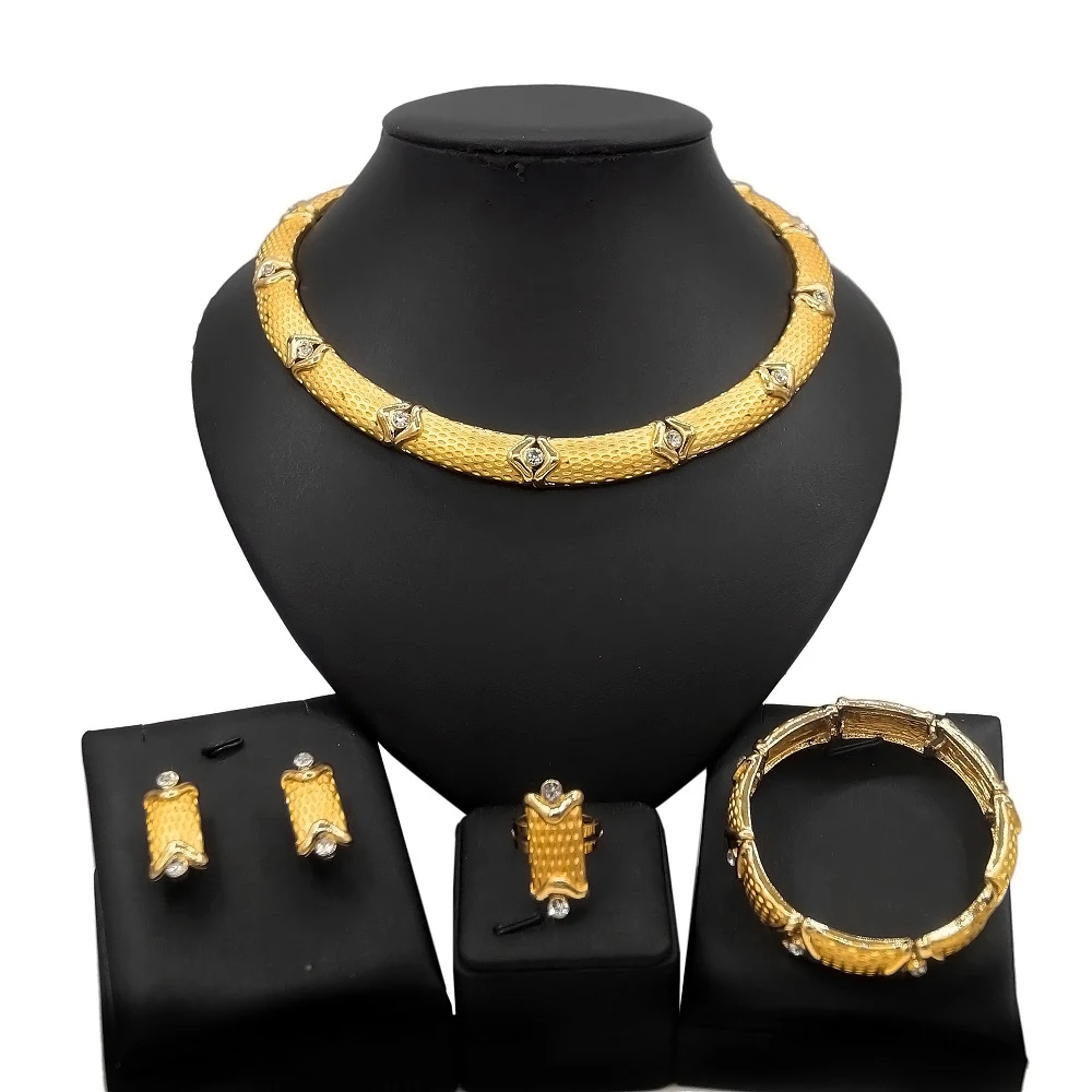 2022 Women Elegant 18K Gold Plated Earrings Adjustable Ring Designer Necklace Bracelet Jewelry Set Accessories Wholesale Price