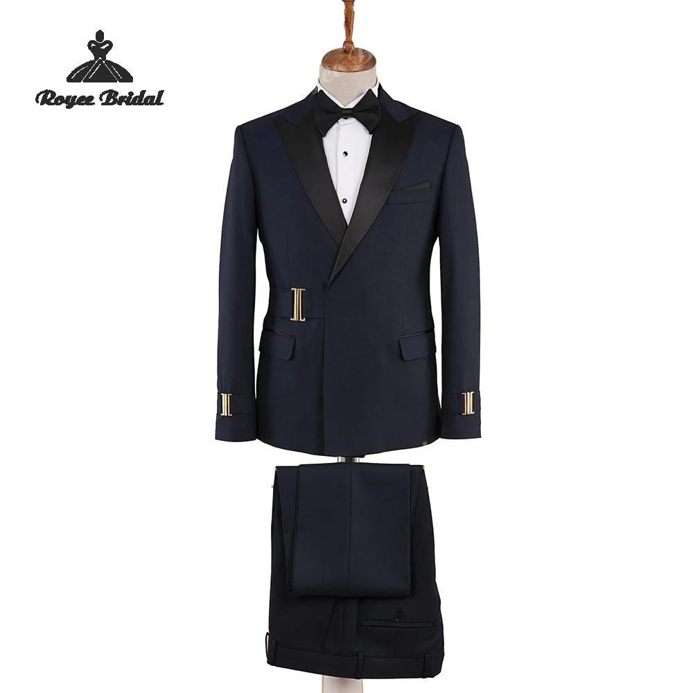 Traje azul de dos piezas para hombre, traje de boda 2026, solapa de pico, traje informal de un solo pecho para fiesta de noche, trajes personalizados para hombre