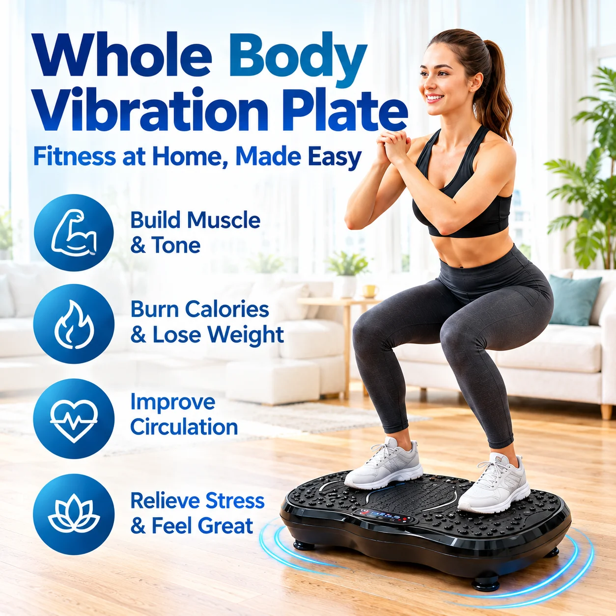 Vibration Plate Exercise Machine with Resistance Bands, Full Body Fitness Vibration Platform, Home Workout Machine with Remote Control