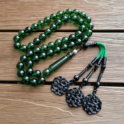 Green Amber Color Tasbih 33 66 99beads Islamic Luxurious rosary men Muslim misbaha gemstone prayer beads bracelets Eid gift