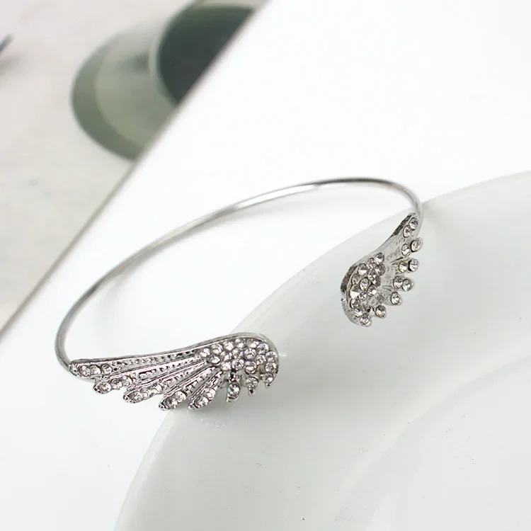 AliExpress ZHEGUOYAOLU Angel Wings Bracelet Adjustable Woman Riding Bike Jewelry Gifts Open Bracelet Silver Plated Crystal