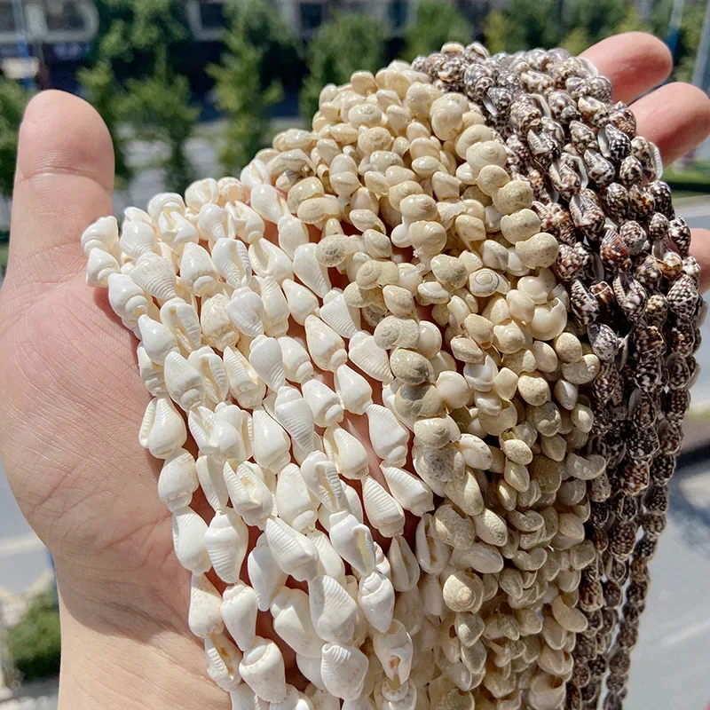 Naturalne koraliki z muszli Cowrie kształt ślimaka koraliki z muszli muszla urok spiralne muszle Strand do tworzenia biżuterii DIY akcesoria 15" — zdjęcie 2