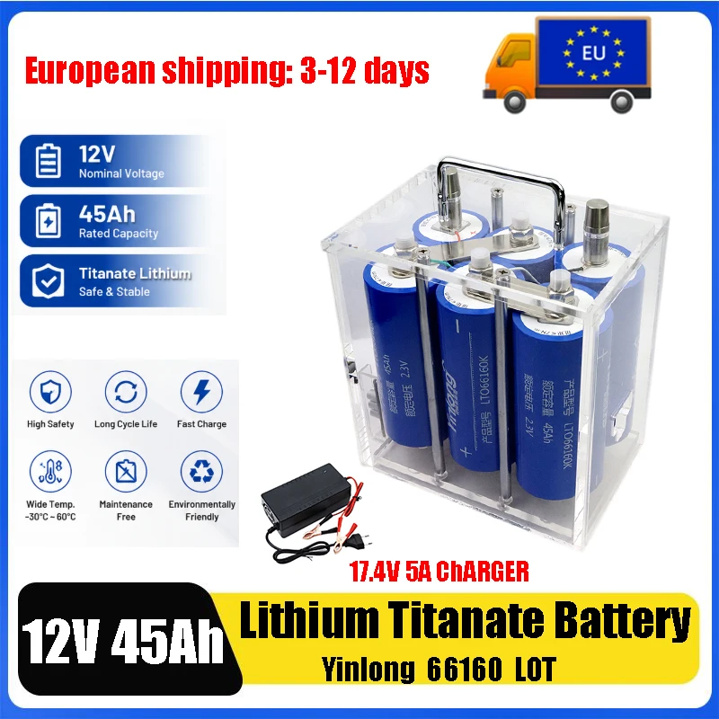 Yinlong 12V 45Ah LTO 66160 6S1P Lithium-Titanat-Batterie mit 10C Hochleistungs-BMS für Auto-Audio-Ladegeräte (Versand aus Europa)