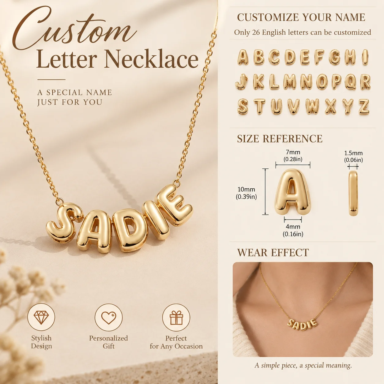 Stainless Steel Custom Bubble Name Necklace 3D Balloon Letter Pendant Necklace Personalized Name DIY Best Name Jewelry Gift