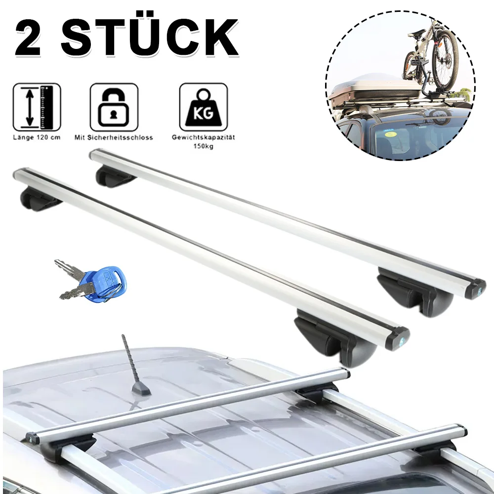 Universal Roof Rack Cross Bars 118cm, Aluminum Roof Rails with Security Lock, 150kg Load Capacity, for Cars SUVs with Roof Rails, 118cm Aluminum Roof