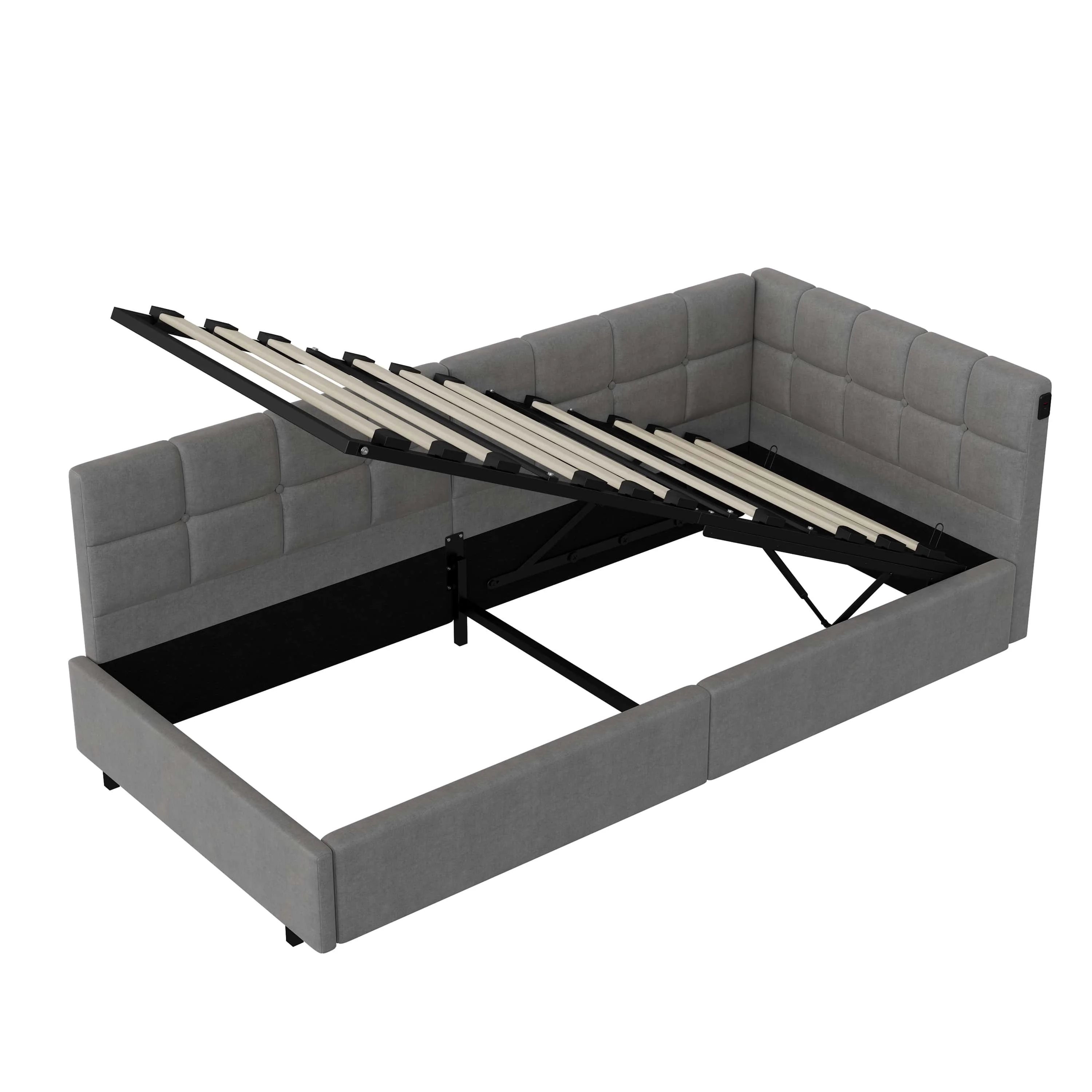 Polsterbett Schlafsofa 90x200, Einzelbett mit Stauraum und Lattenrost, Jugendbett Tagesbett, Stauraumbett Funktionsbetten Bettgestell, Gästebett, Ohne Matratze, Samtstoff, Grau