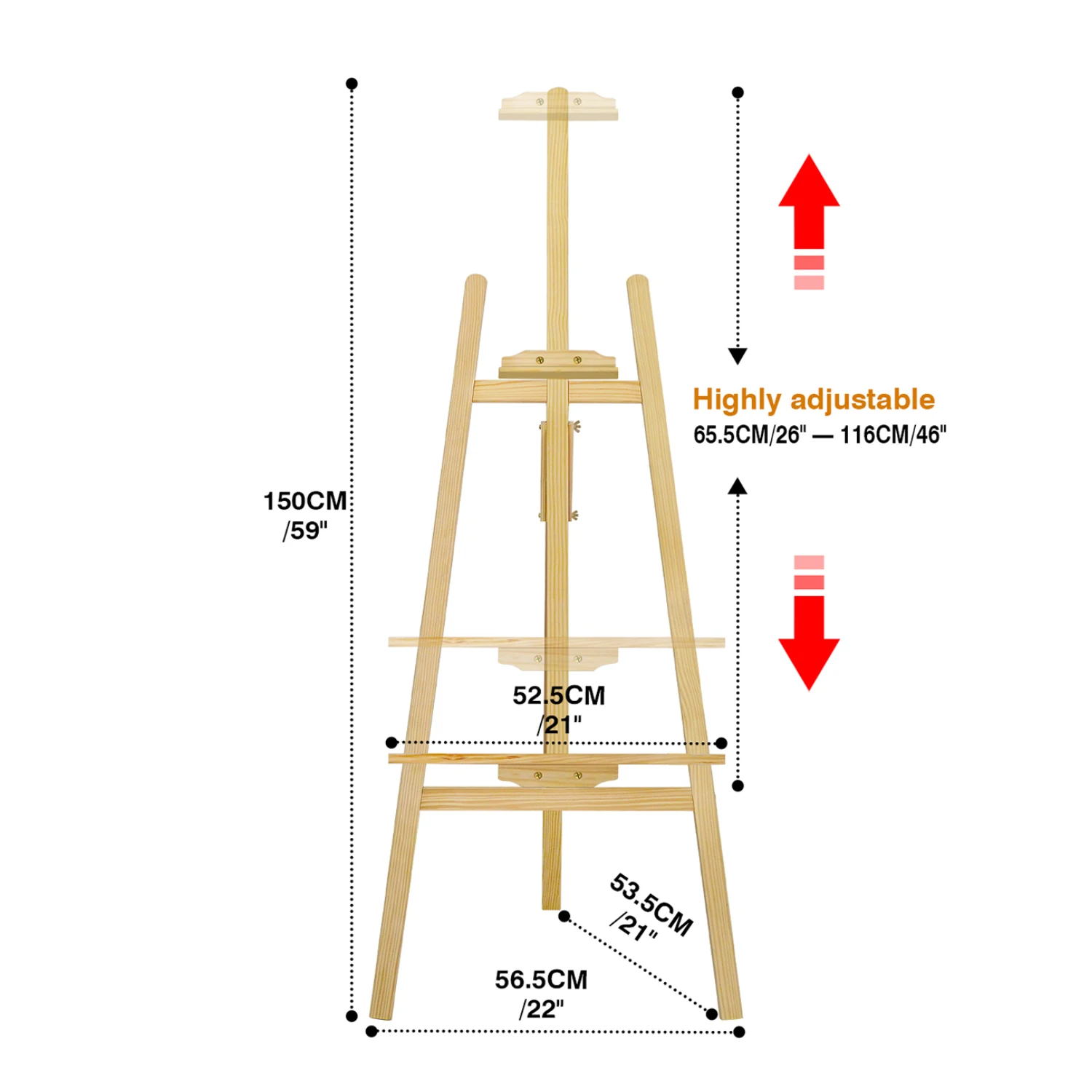 150cm / 175cm Verstellbarer Holz-Malständer, klappbarer Kiefernholz-Malständer, höhen- und winkelverstellbar, Künstler-Zeichenständer für Leinwand, Skizzen, Hochzeitsdekorationen, Kunstausstellungen