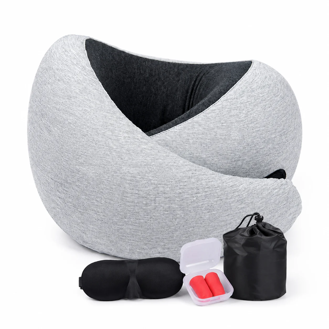 360 Degree Memory Foam Travel Neck Pillow Ergonomic Adjustable Support Washable Cover Airplane Sleep Pillow Travel Kit