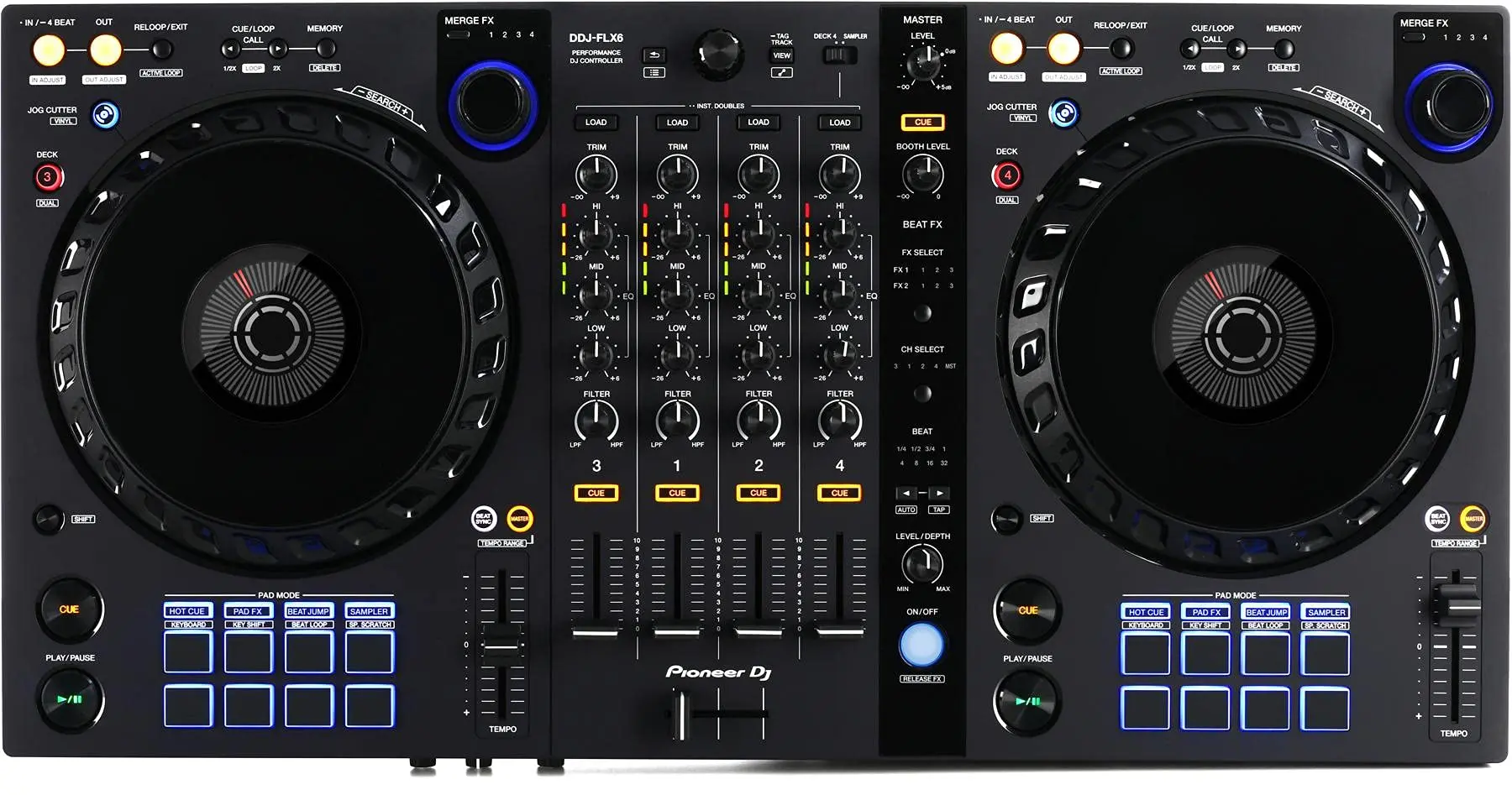 Original New DDJ-FLX6, a 4-channel DJ controller for Rekordbox and Serato DJ Pro