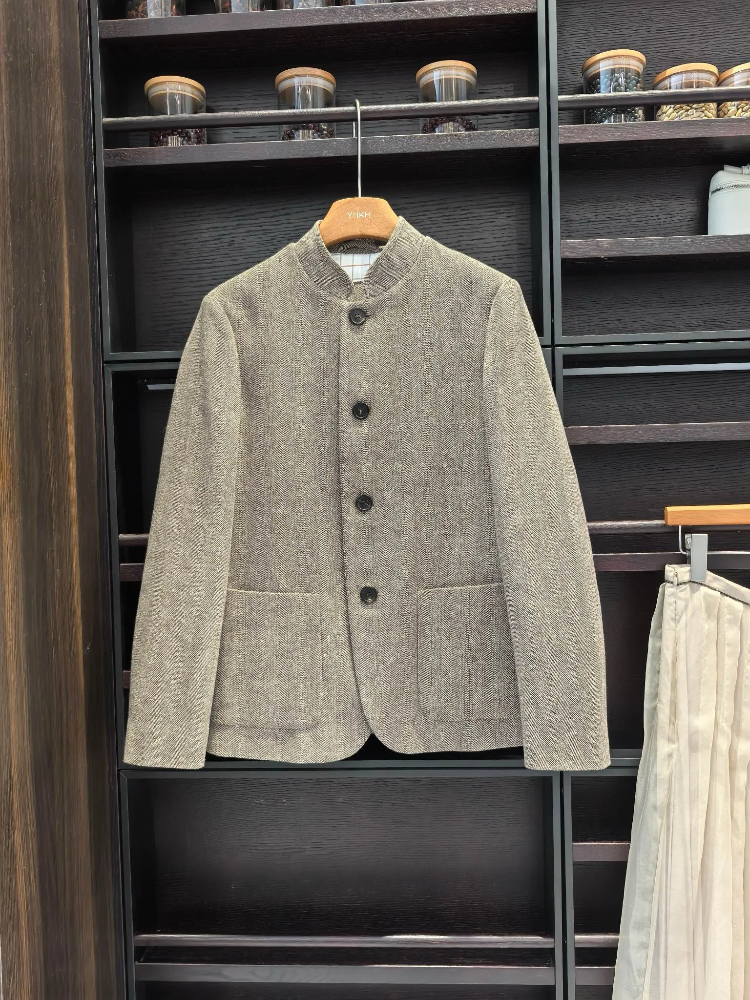 سترة بدلة نسائية ذات طية صدر السترة من الصوف بنمط المال القديم لخريف وشتاء