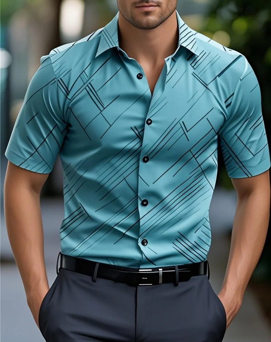 Neue Herrenhemden, mehrere Farben, kurze Ärmel, Streifen, Revers, hawaiianischer Urlaub, Knopfkleidung, modisch, lässig, bequem, XS-6XL