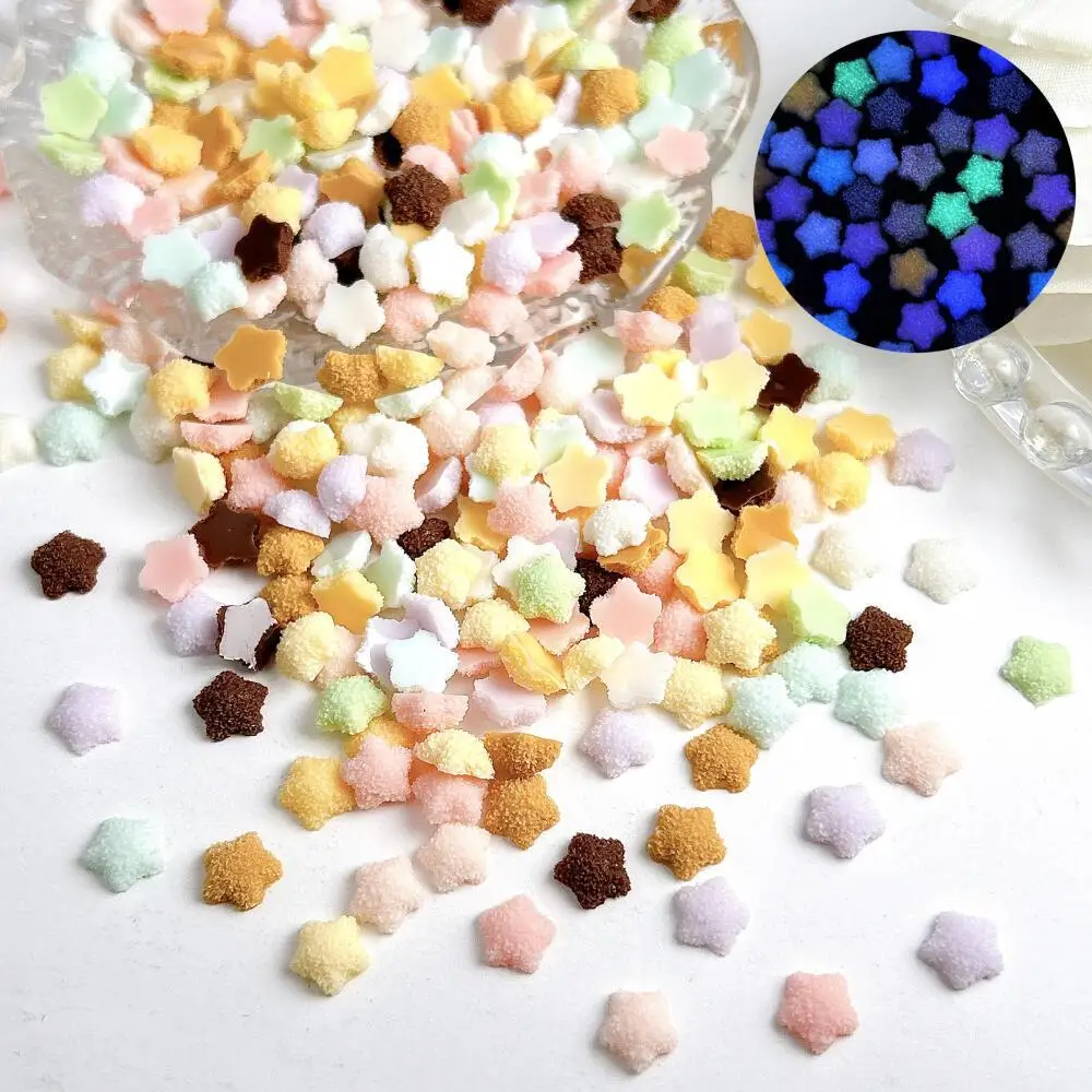 60pcs Macaron Glow Star Nail Charms – Frosted Resin Mini Star Decorations, Random Mixed Pastel Colors, Luminous DIY Manicure Sup