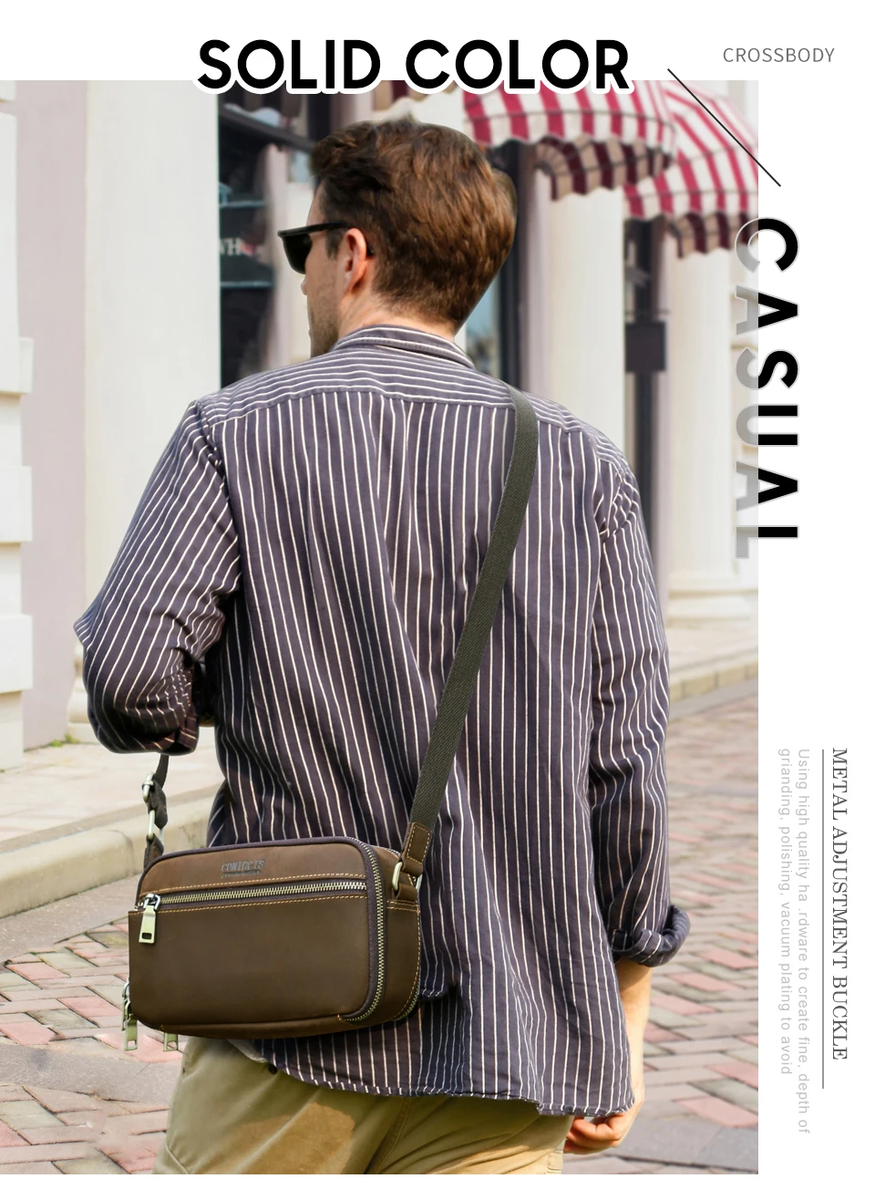 CONTACT'S Echtleder Kleine Umhängetasche für Herren, Vintage Crossbody-Schultertasche, Reisehandtasche mit Luxus-Ausführung für Männer – Detail 3