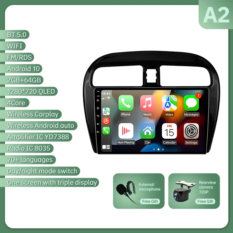 Eunavi 2 Din Android 14 Autoradio Multimidia Voor MITSUBISHI Mirage Spacestar Dodge Attitude 2012-2018 GPS Navigatie Carplay DSP