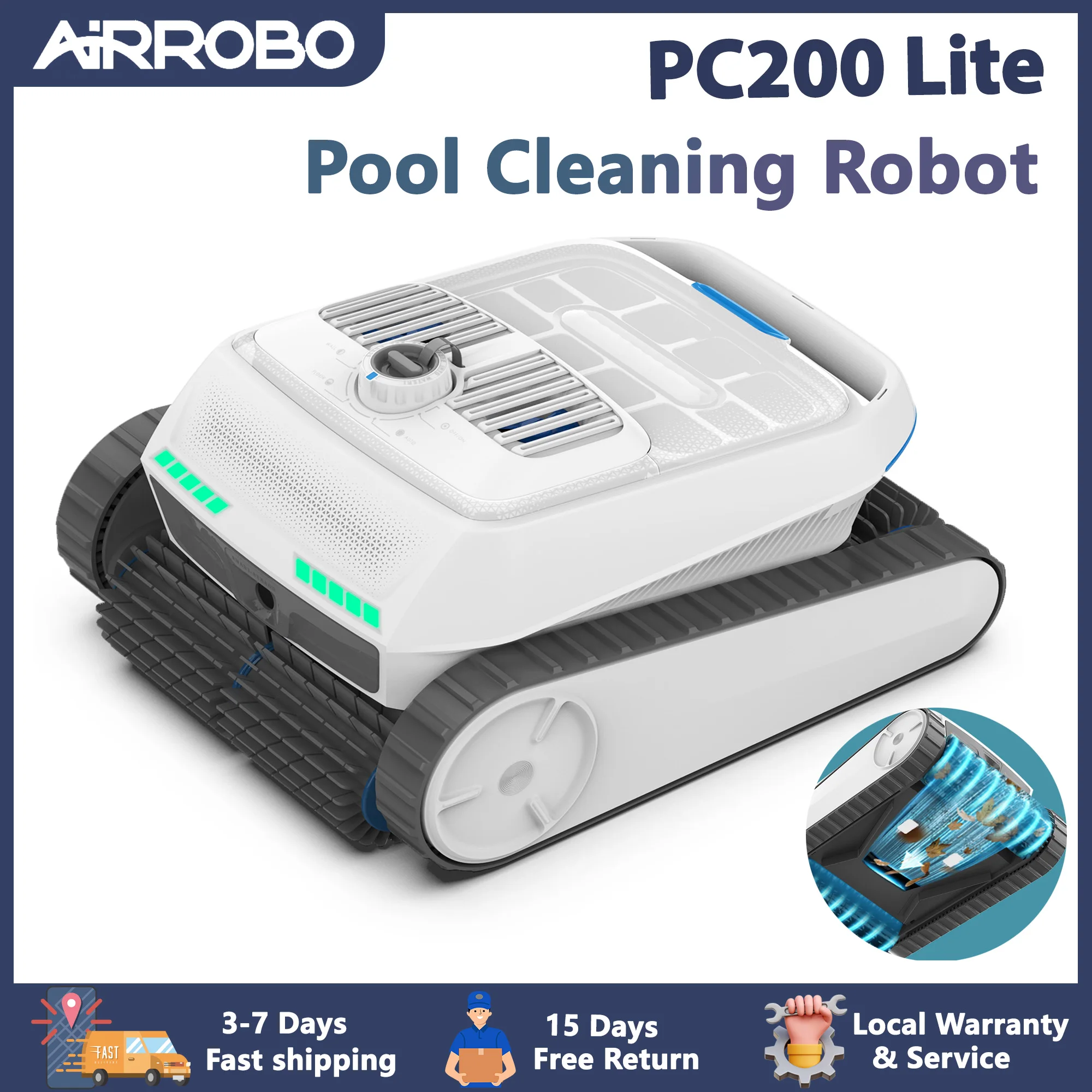 AIRROBO PC200 Lite Robotic Pool Cleaner with 4 Roller Brushes,Dual Pump Strong Suction,Ultrasonic Obstacle Avoidance