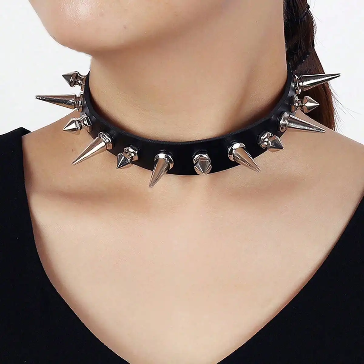 Damen-Gürtel, Punk, Gothic, sexy, schwarz/rosa/weiß/lila, mit Stacheln, aus Kunstleder, Y2K-Halskette, geeignet für Damen, für Partys. – Detail 3