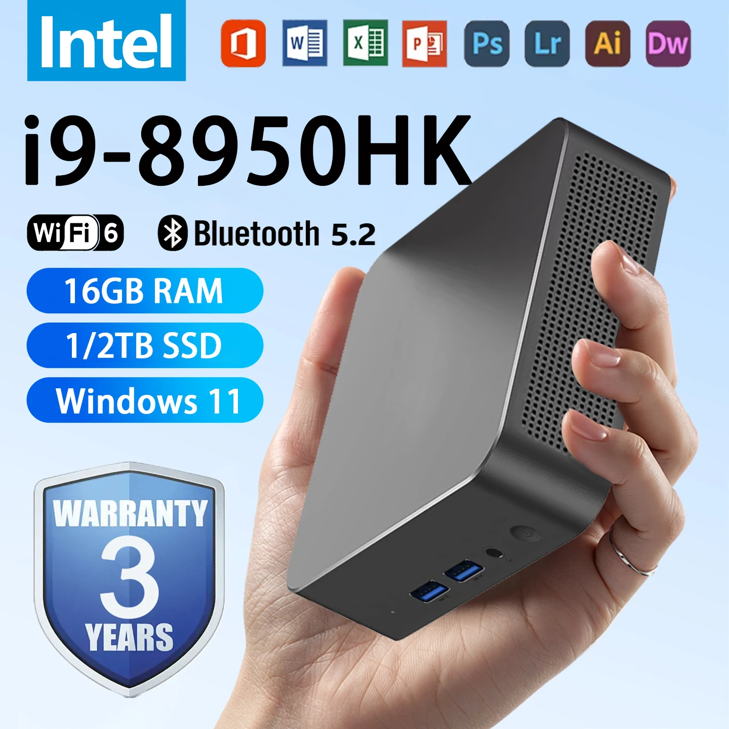 Mini PC 2026 Intel Core i9 8950HK i3 6100U Windows 11 Pro, Computadora de Bolsillo, 16GB RAM, 512GB/1TB/2TB SSD, PC de Escritorio para Juegos y Oficina
