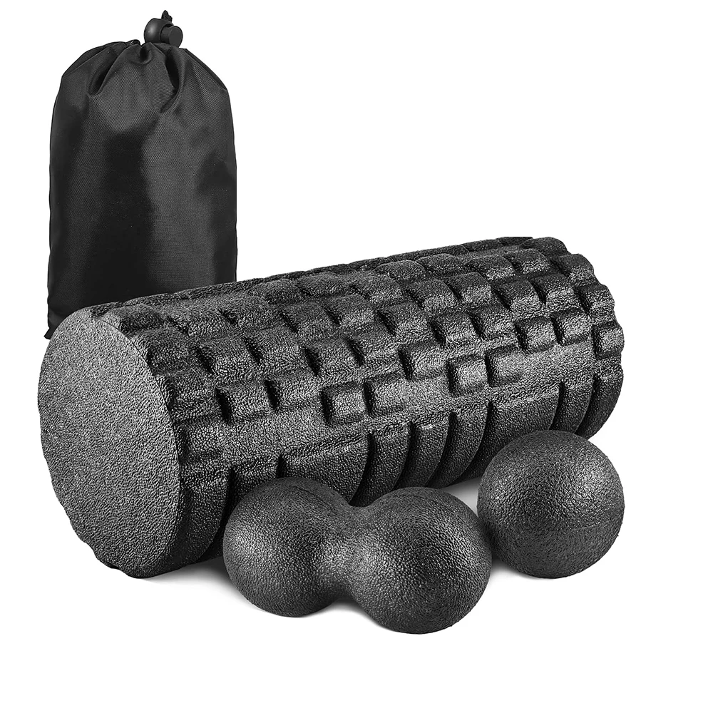 4 in 1 Yoga Foam Roller Fitness Balls Set  with Carry Bag Back Roller Foam for Back Pain Massager Physical Therapy Stretching