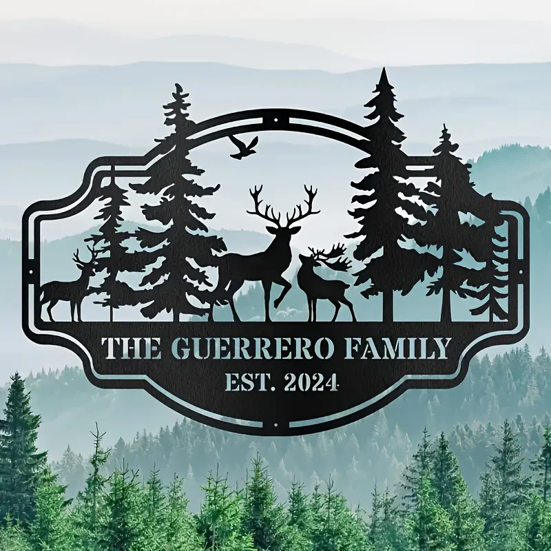 Custom Metal Art Logo - Farmhouse Decoration Deer and Forest Wall Art Design, Outdoor/Indoor Metal Plaque, Perfect Farmer Gifts