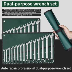 Ratcheting Combination Wrench Set,12 Point Box End and Open End Wrench Set spanner Fit for Garage,Home DIY, Repair,Maintenance