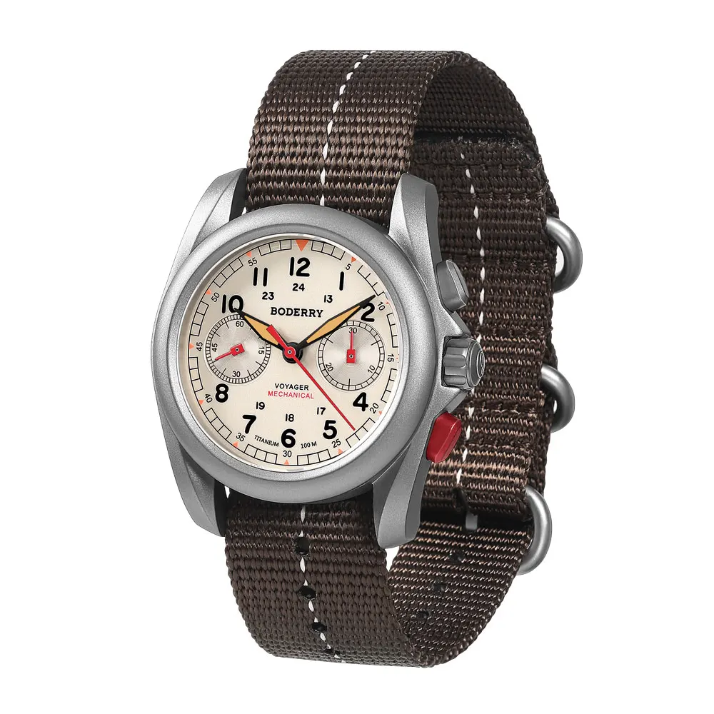 BODERRY Men's Field Watches Titanium Mechanical Chronograph Top Brand Wristwatch 100M Waterproof Clock Military Watch for Men