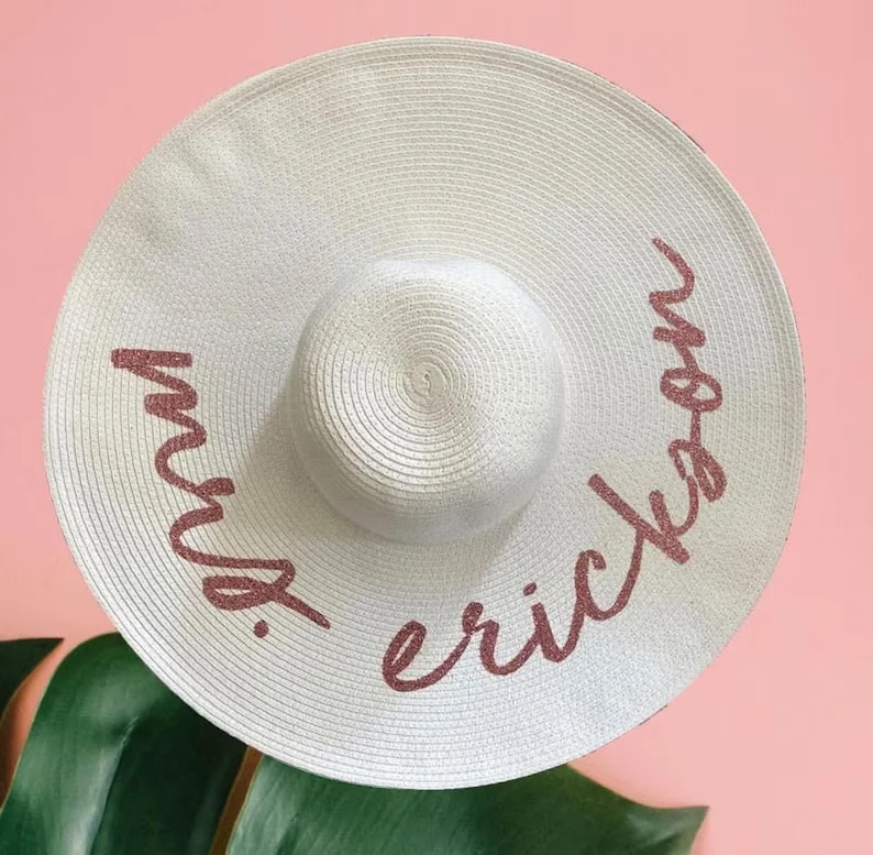 Personalized Floppy Beach Hat Custom Name Bachelorette Hat Floppy Hat with Name Wedding Favor Gifts Bridal Hats Honeymoon Gifts