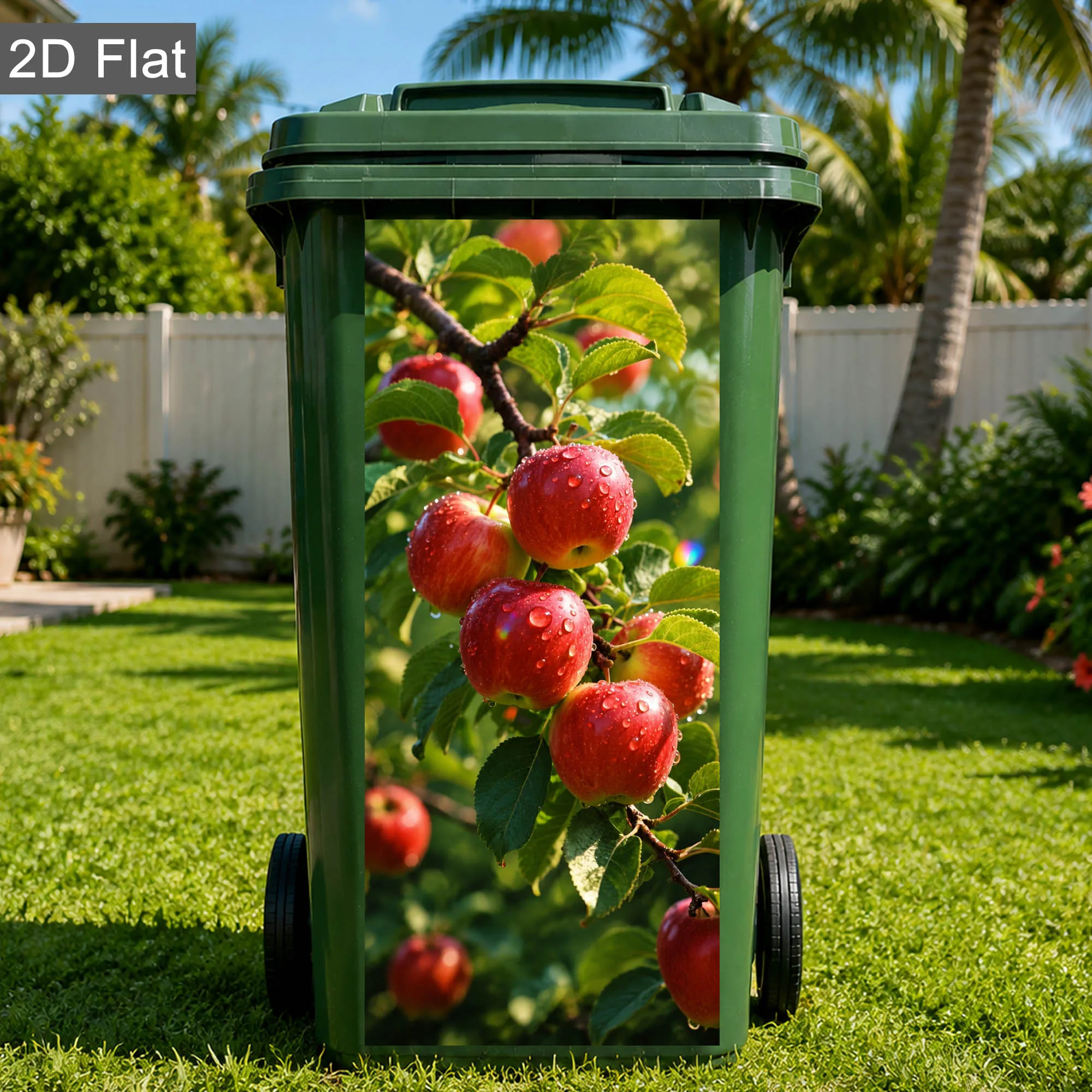 3D Wheelie Bin Stickers Outdoor Trash Can Decoration Summer Fruit Strawberry Apple Cherry Decals Garden Waste Bin Covers Panel view 5