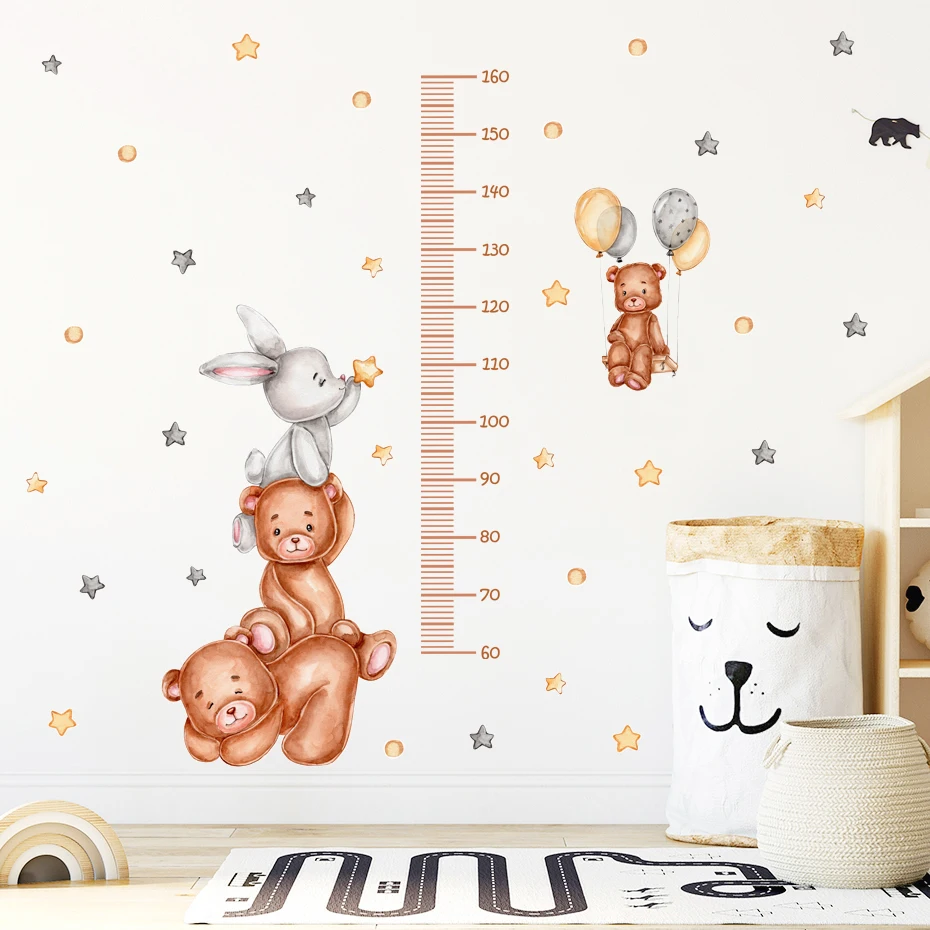 

Cartoon Cute Baby Height Measurement Teddy Bears Animals Wall Sticker Stars Nursery Art Decals for Kids Room Home Decoration