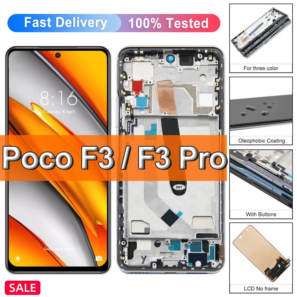 

6.67" For Xiaomi POCO F3 LCD Display with Frame Touch Screen Digitizer Assembly Replacement For POCOF3 M2012K11AG Screen Repair