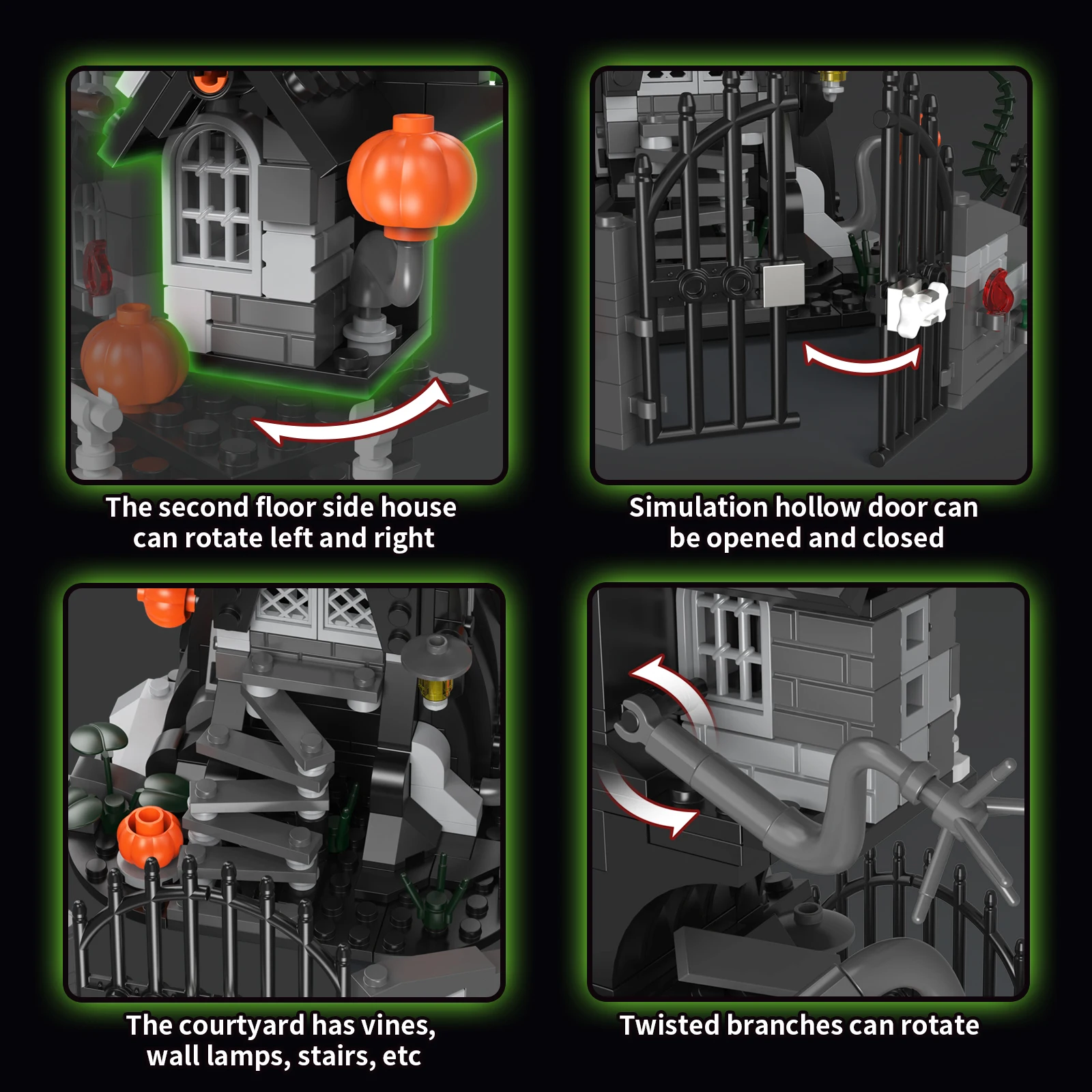MOC 598PCS Halloween Nightmareal Castle Building Blocks Ghost Skeletion Pumpkin Hut Model Bricks Toys Ornament DIY Gifts Boys view 4