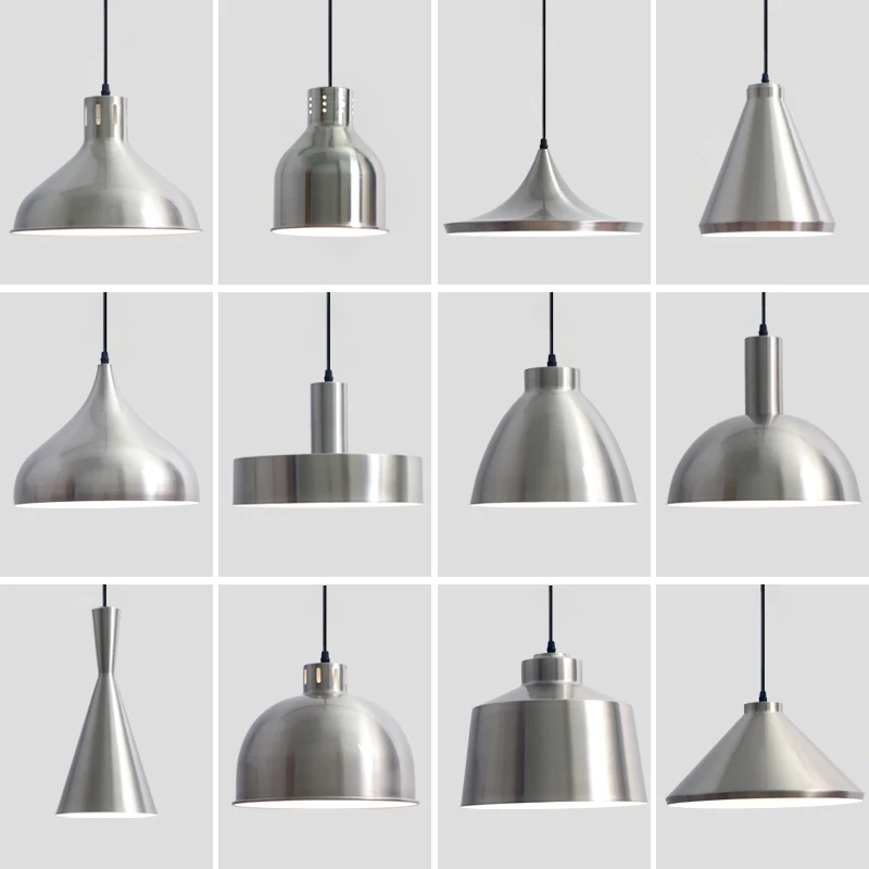 Stainless Steel Brushed Silver Industrial Style Creative Personality Restaurant Commercial Lampshade Chandelier for Hot Pot Restaurants