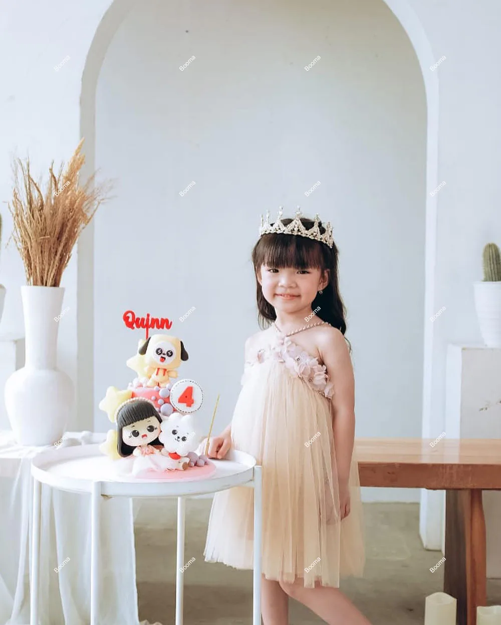 Booma A-Line Flowers Girl Dresses Tulle Sleeveless 3D Flowers Wedding Party Dress for Kids Girls Prom Gowns Customized