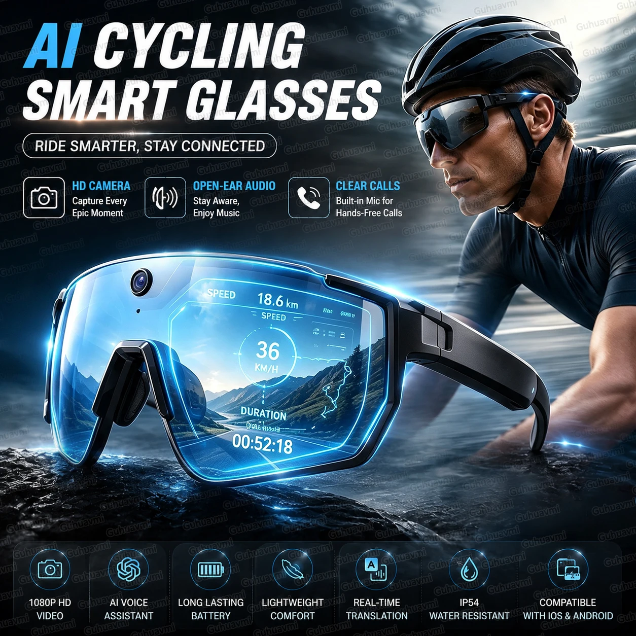 New AI Smart Glasses with HD Camera 1200P Video Recorder Anti-Shake Shooting Eyewear Bluetooth WIFI Sunglasses Outdoor Cycling