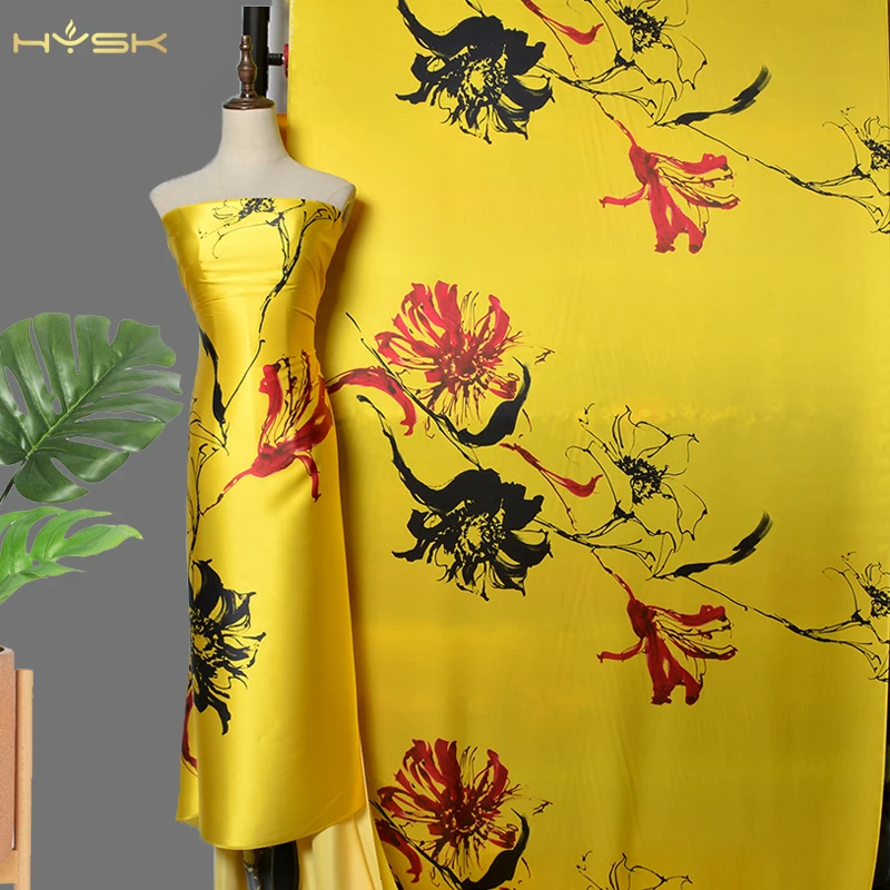 vintages 100 silk Satin Fabric Material Flower Printed Sateen High-quality Dress Shirt Pajamas Cheongsam for DIY Sewing E2845