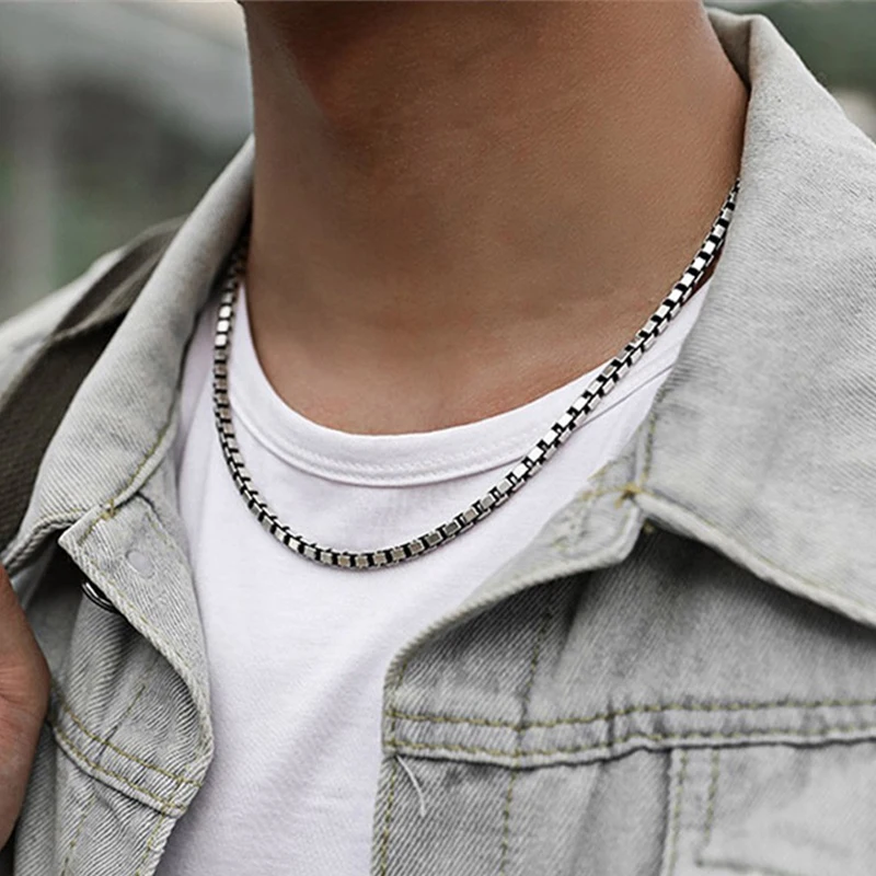 HIYEE 1.5 To 3 MM Thick Stainless Steel Box Chain Necklaces For Men And Women Jewelry Link Chokers With 18 To 24 Inches