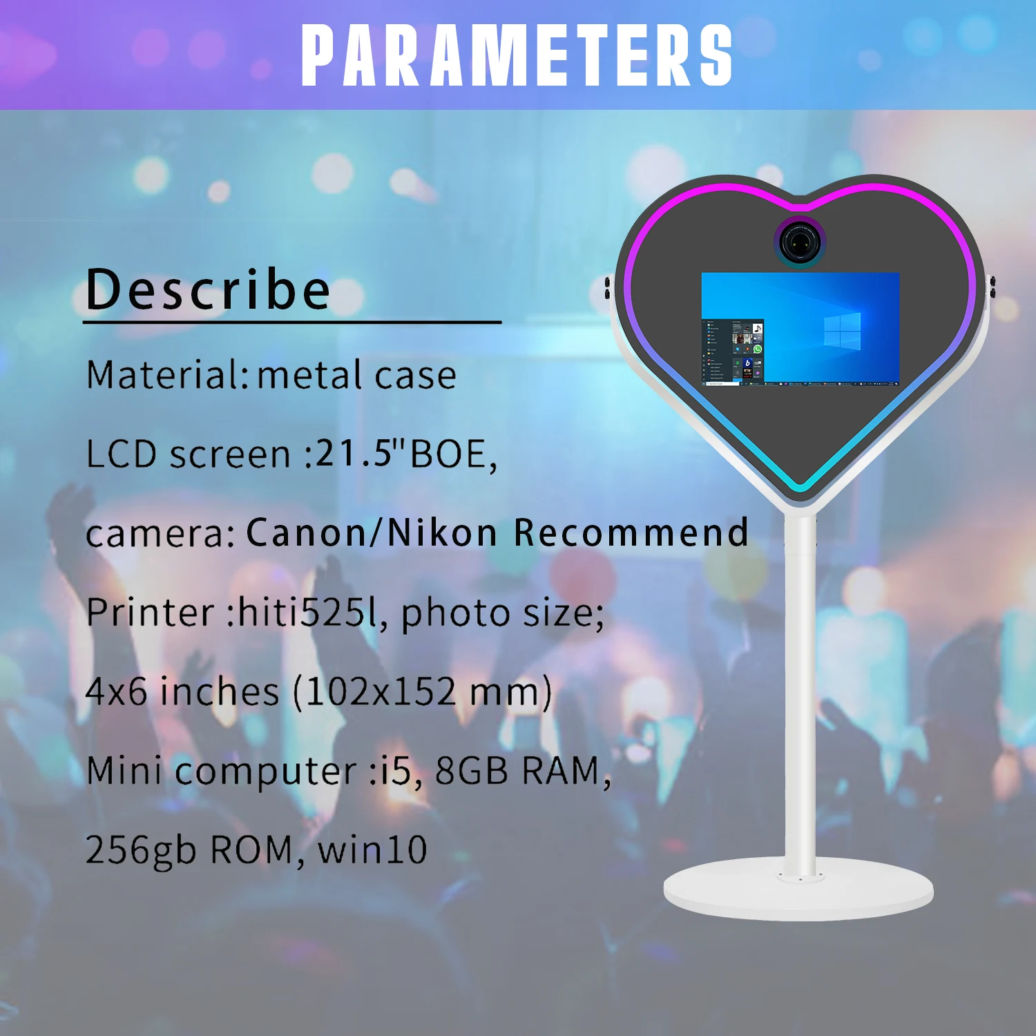 New Design Heart Shape Magic Mirror Photo Booth Machine with Touch Screen for Birthday Party