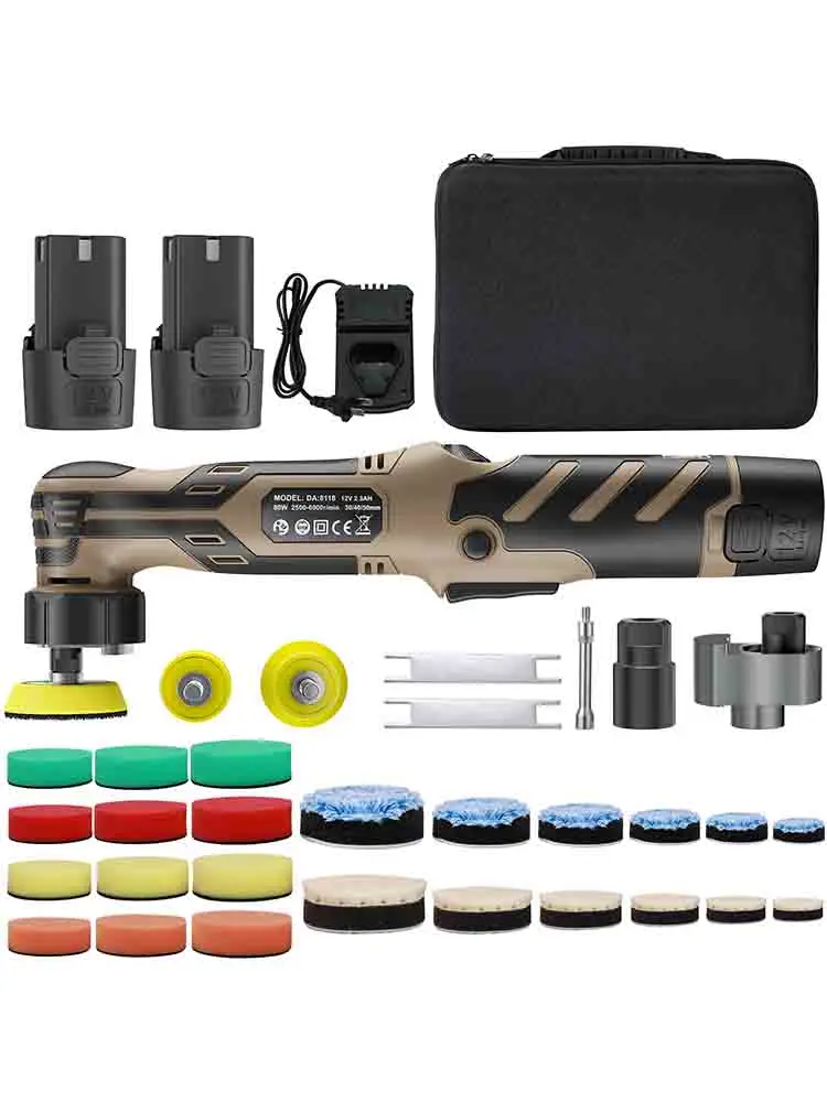 12V Kabelloser Mini-Autopolierer, Drahtlose Autopoliermaschine mit 1/1,5/3 Zoll Polierpads-Set für Autowachsbehandlung