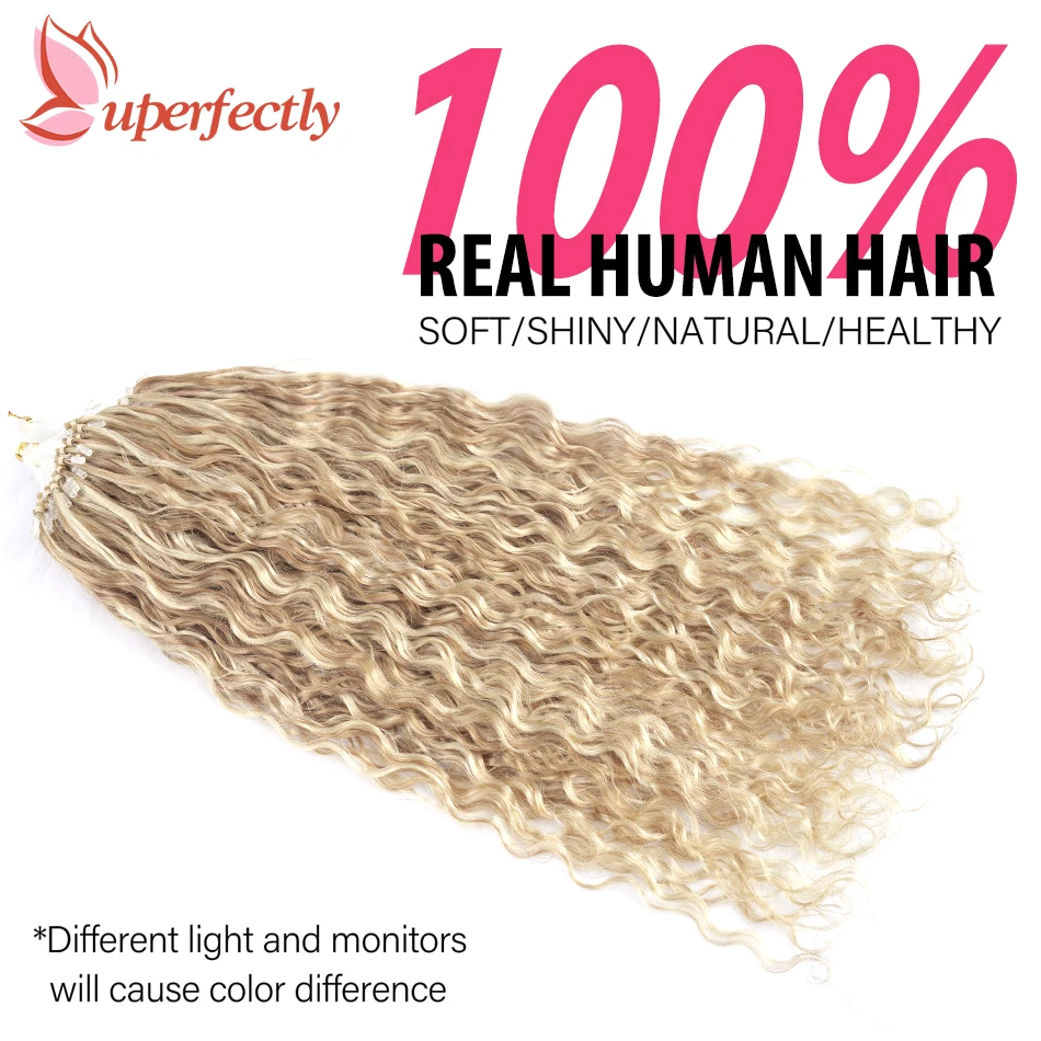 Extensions de Cheveux Naturels Ondulés Remy, Micro Boucle, Micro Perles Bouclées, 1.0g/Mèche