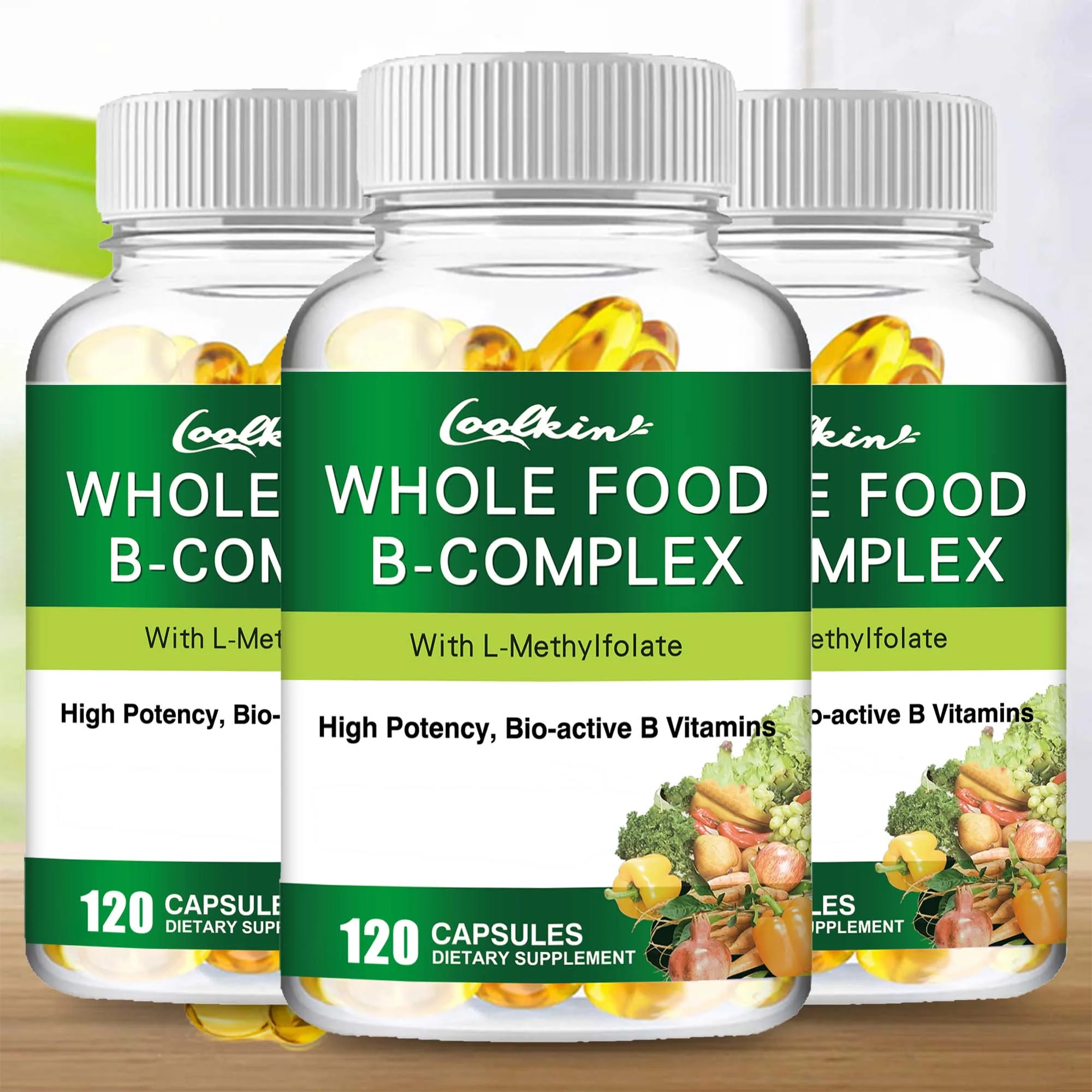 Whole Food B-Complex - Help Relieve Fatigue, Improve Digestion, Reduce Stress, Enhance Immunity - 120 Capsules