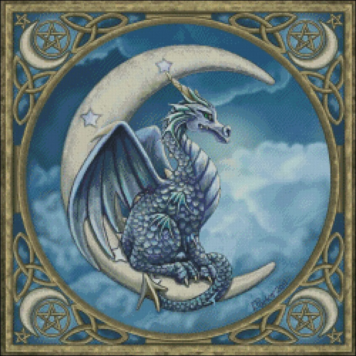 Moonlight Dragon - Counted Cross Stitch Kits - DIY Handmade Needlework Embroidery 14 CT Aida Cross Stitch Sets DMC Color