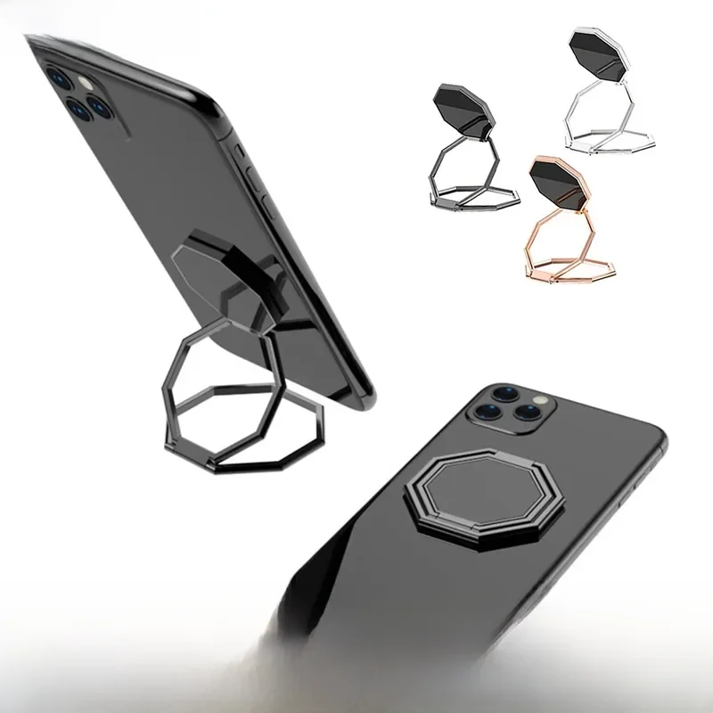 360 °   Obrotowy składany stojak na telefon komórkowy Ultracienki stojak na telefon z pierścieniem Wielokątny przenośny stojak na biurko Sześciokątny metalowy stojak na plotki — zdjęcie 2
