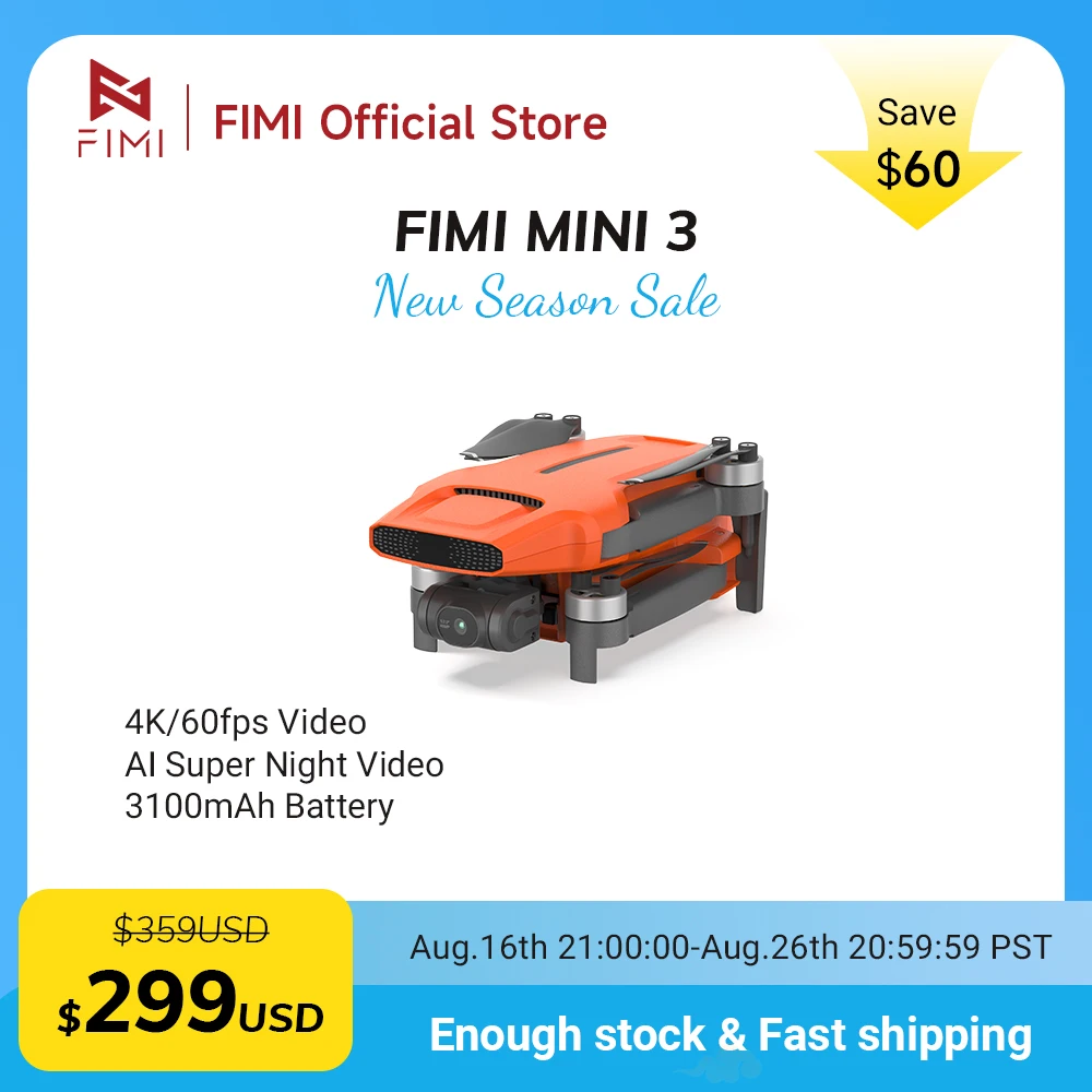 FIMI MINI 3 Novo Drone 4K 60fps Alcance de 9km Gimbal de 3 Eixos Ultraleve 249g Design de Vídeo Noturno com IA Rastreamento Inteligente Mini Drone Pro