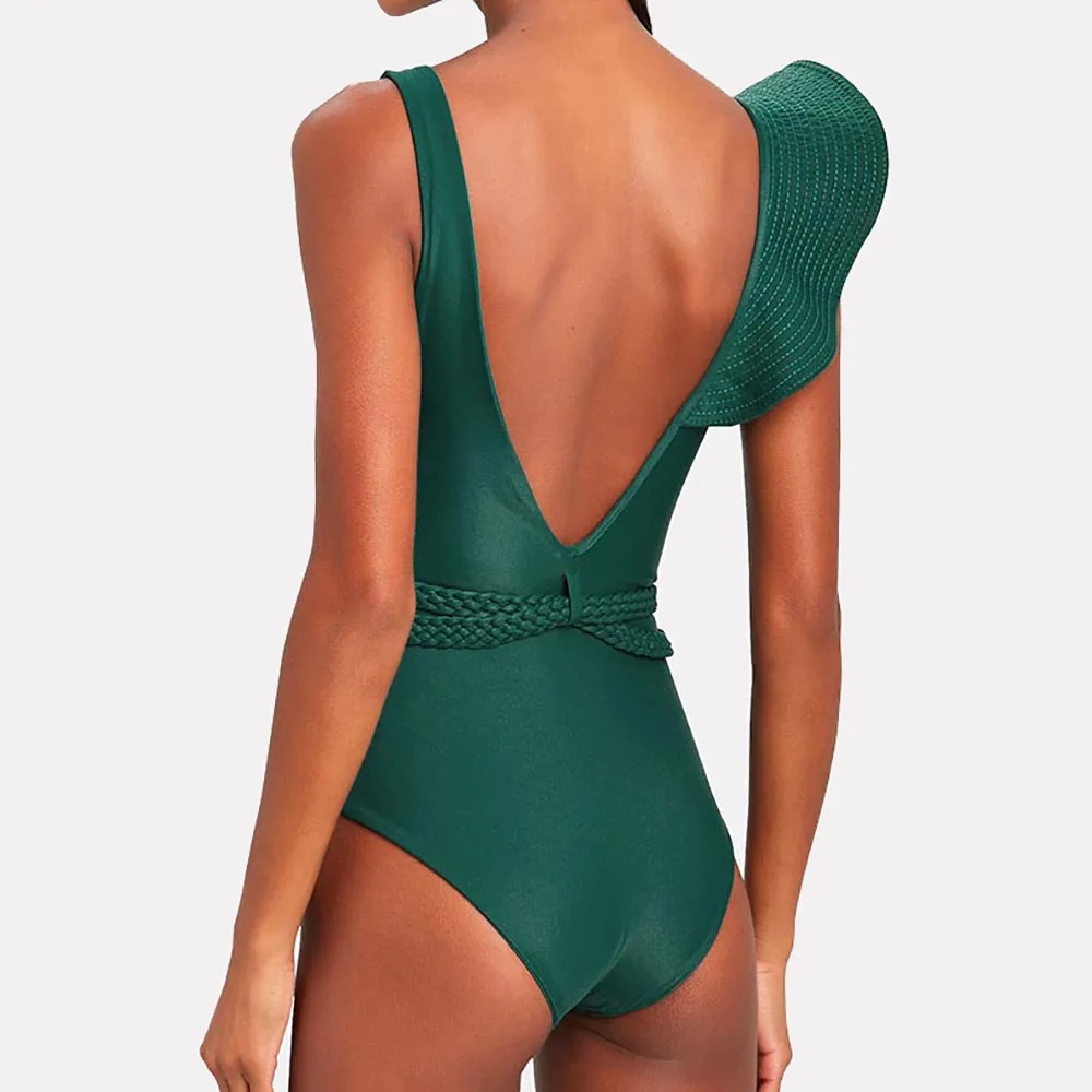 Maillot de bain une pièce, Triangle, à volants, décolleté plongeant en v, à la mode, pour femmes, vêtements d\'été, pour la plage