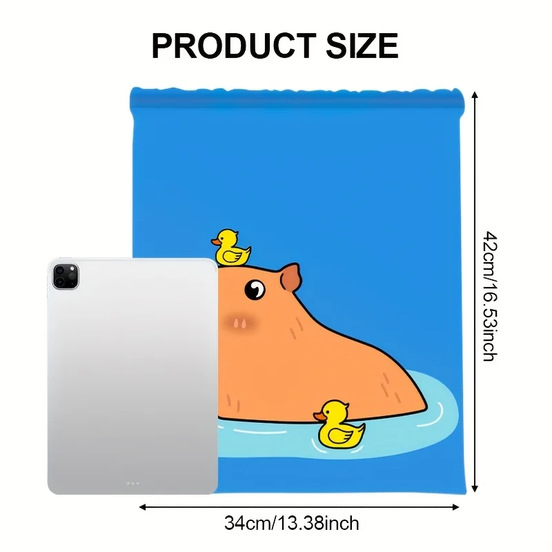 1PC Capybara Lover Gift Drawstring Backpack - Funny Chill Capy with Ducks String Bag, Perfect Birthday Gift for Best Friends,