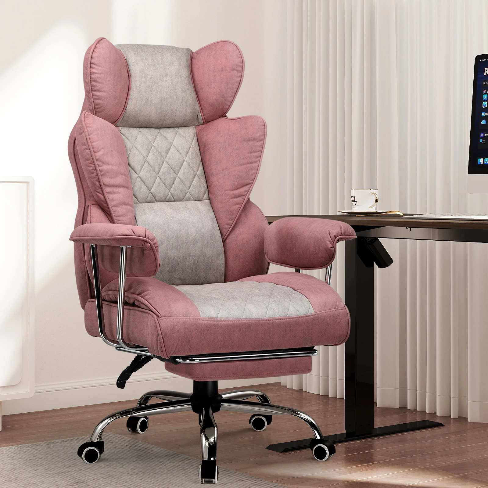 GTPLAYER Gaming Chair, bureaustoel met pocketvering lendensteun, ergonomische en comfortabele brede bureaucomputerstoel met naar buiten toe vaste zachte armleuningen en voetensteun
