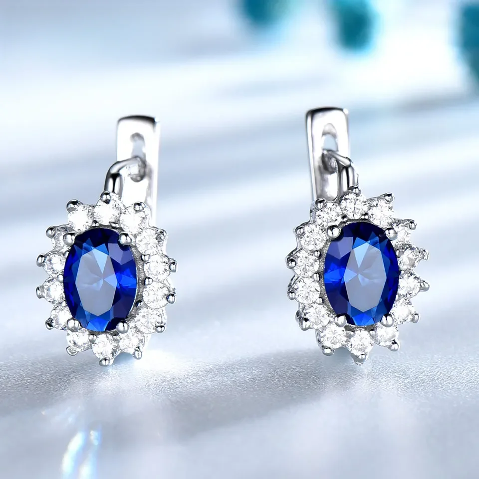 UMCHO Bunte Edelstein Blau Sapphire Clip Ohrringe Echt 925 Sterling Silber Ohrringe Für Frauen