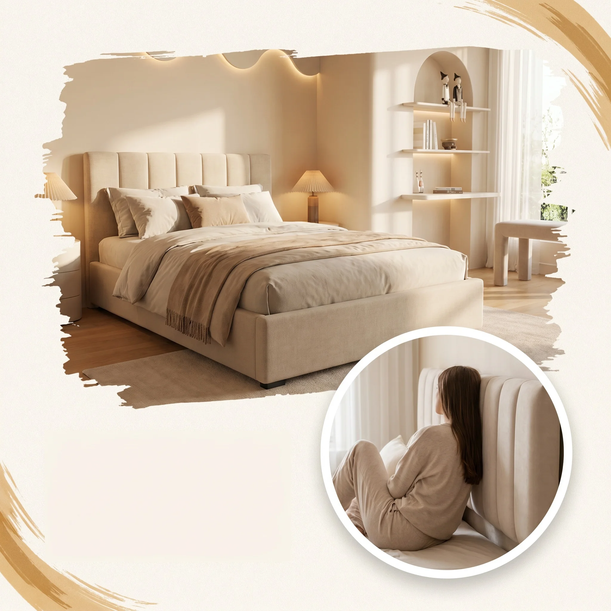 Lit de rangement hydraulique Superaly 90x200cm, taille double, cadre de lit rembourré beige avec tête de lit capitonnée à cannelures verticales, aucun sommier tapissier nécessaire