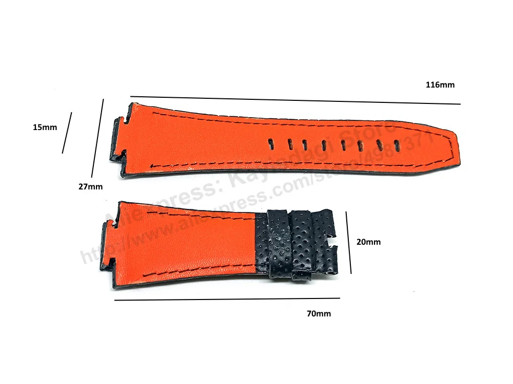 15mm Handmade Black Leather Watch Band Strap fits with Seiko Sportura 7T62-0ED0 - SNA481P1 , SNA453P1 , SNA595P2 , SNA633P1