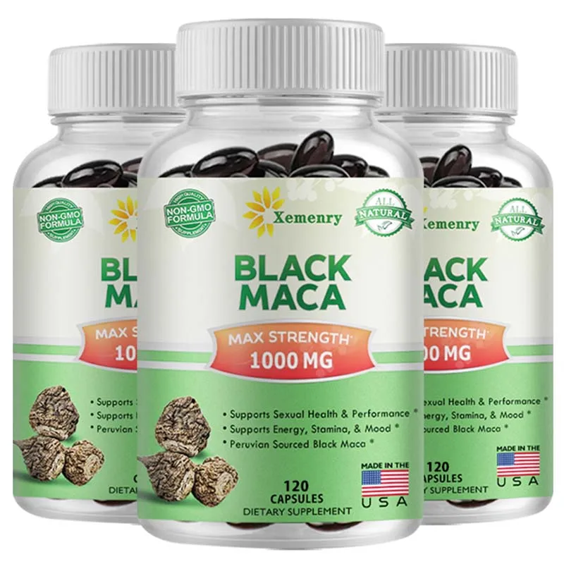 Black Maca Extract Capsules for Men Muscle Immunity Vitality Health, Endurance, Focus Performance Supplement for Adults